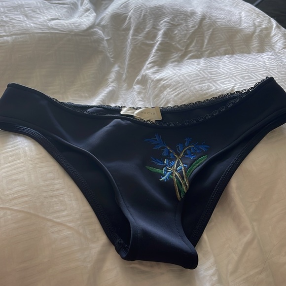 NWOT Stella McCartney Bikini Bottom, Navy Blue Botanical Embroidery Sky Captain - Picture 10 of 11